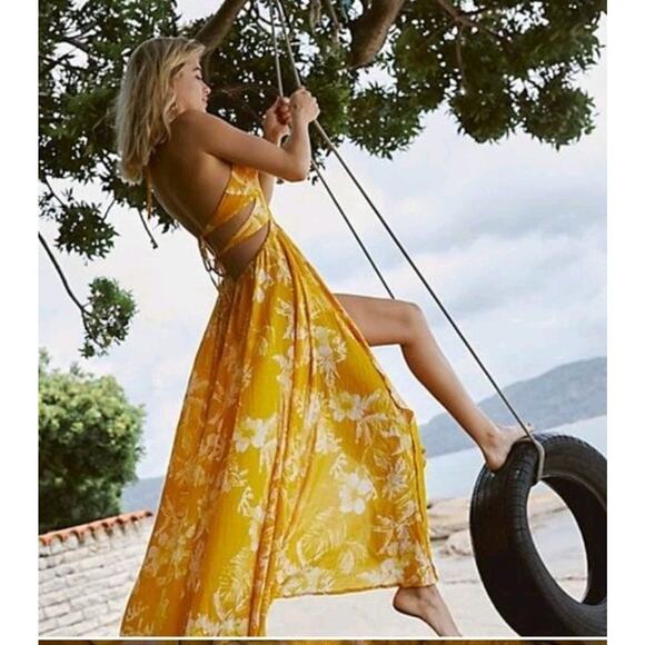 Free People Dresses & Skirts - Sleeveless Floral Yellow Summer Maxi Dress